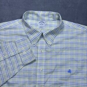 Brooks Brothers Shirt Mens XXL Slim Fit Supima Oxford Grid Check Noniron